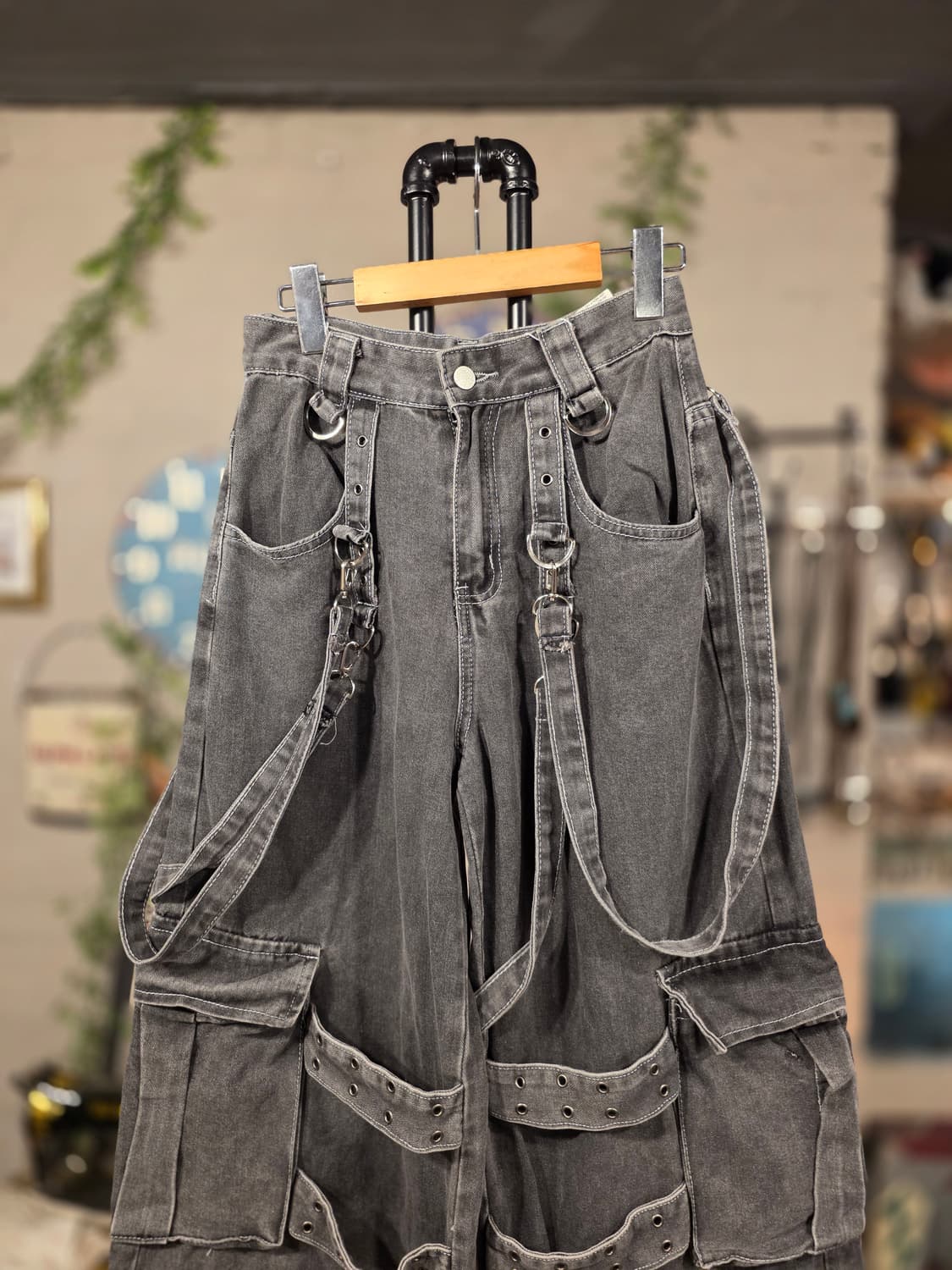 데님 스트랩 와이드 카고팬츠(F590) 상품이미지3