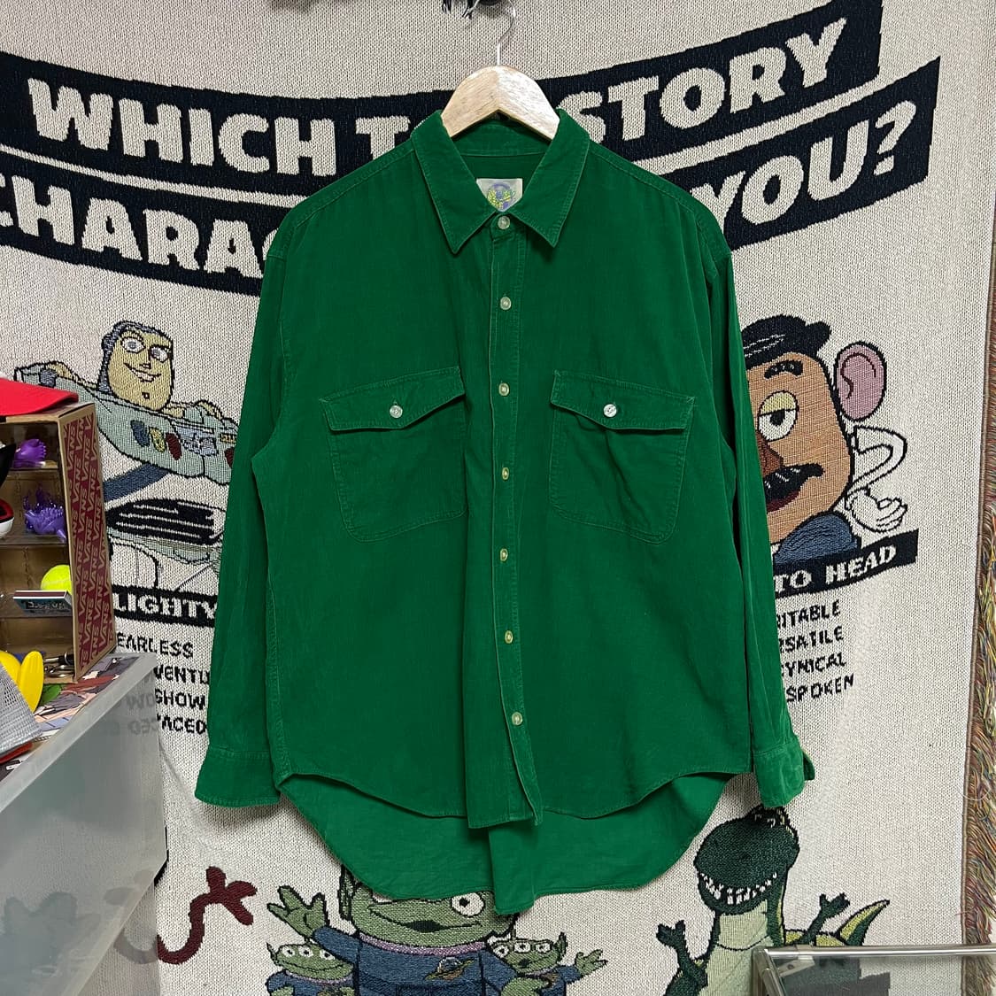 일본 빈티지 코듀로이 그린 셔츠 상품이미지2