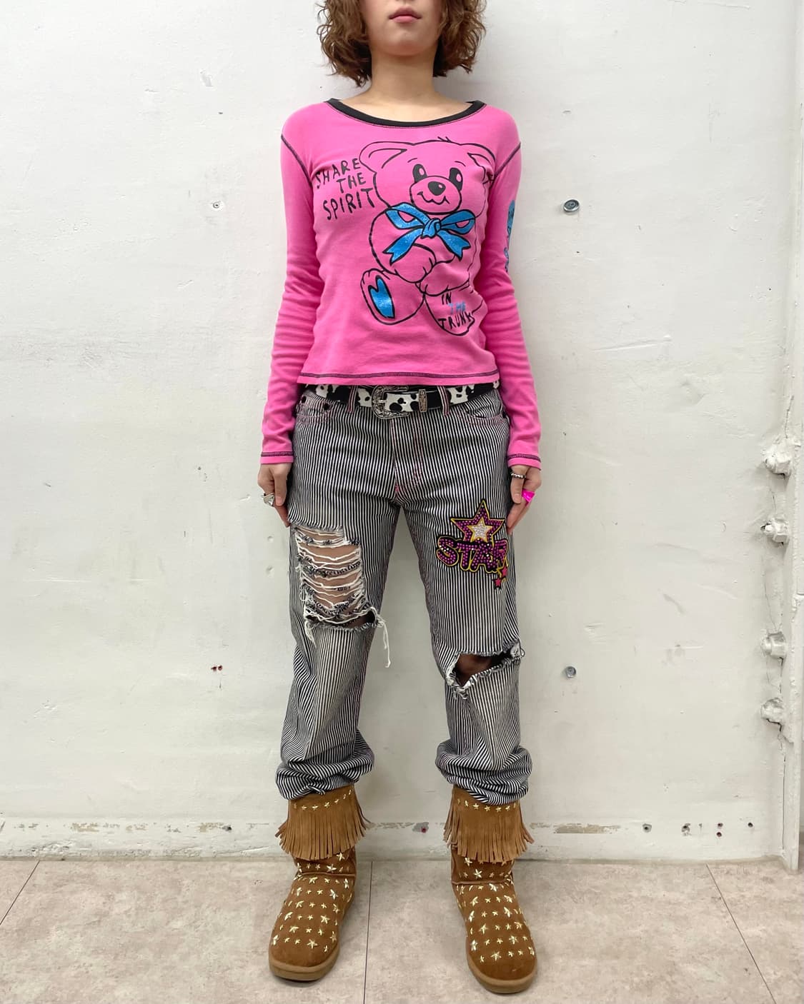 Kitch Bear Ribbon Pink Long Sleeve  상품이미지5