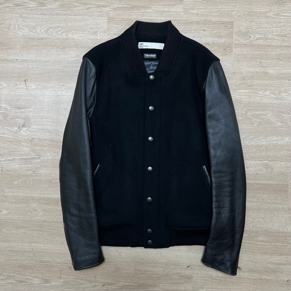 로파이 씬슐레이트 레더슬리브 울 양가죽 스타디움 자켓 [블랙] L/100 상품이미지1