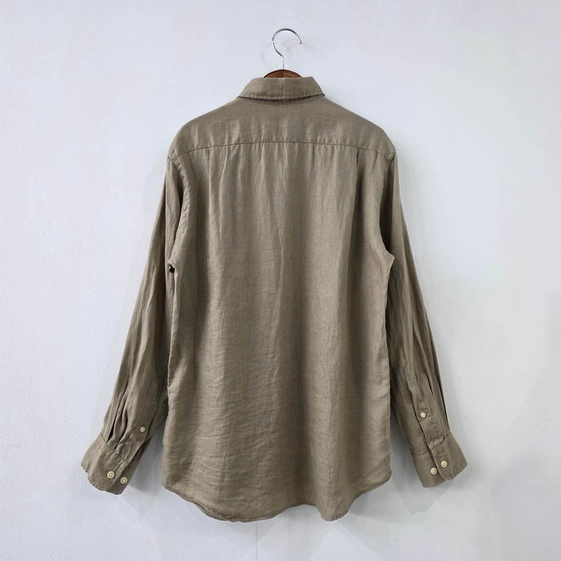 재팬 유니클로 린넨100 카키 베이지 셔츠 남녀공용 상품이미지2