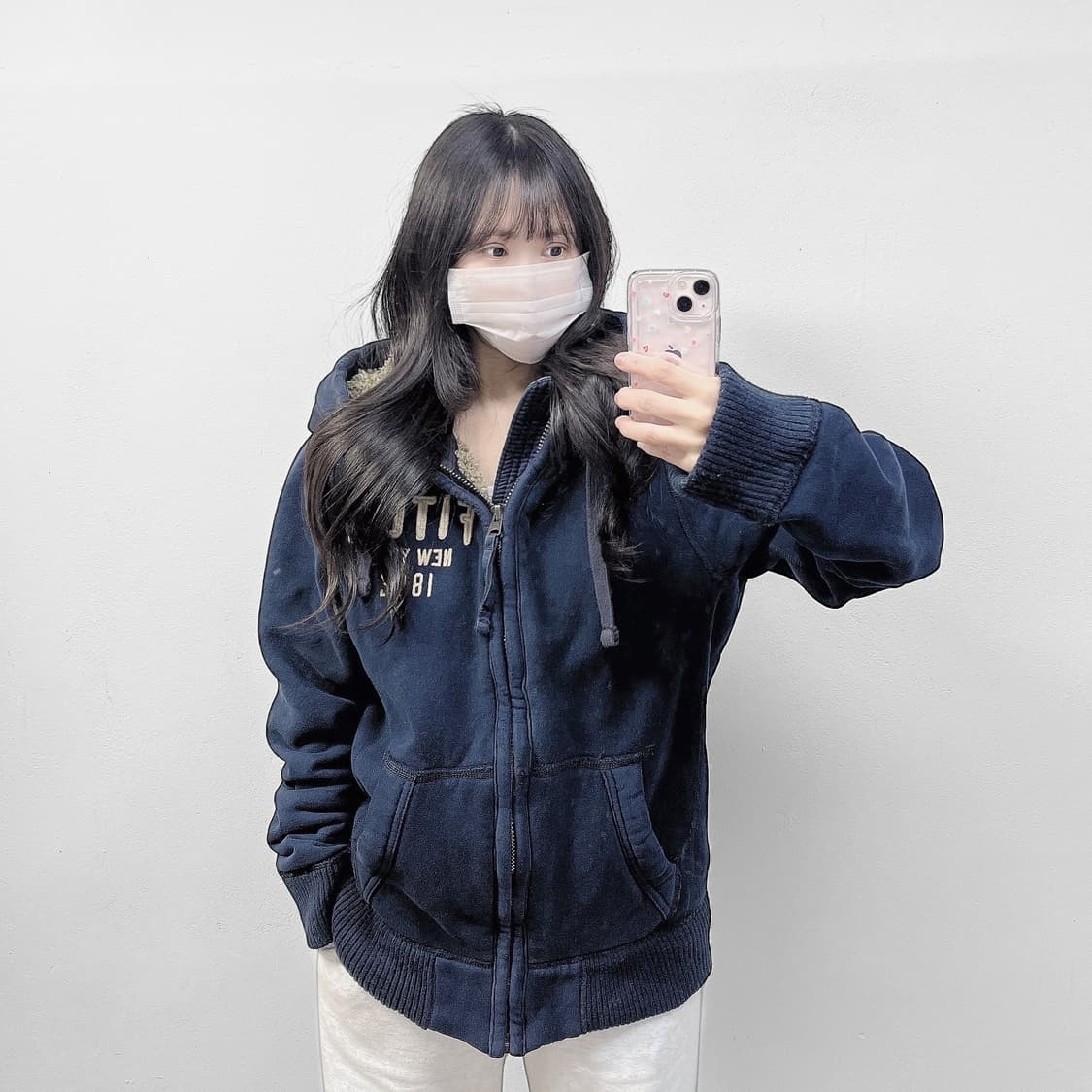 아베크롬비 피치 로고 양털 후드집업 네이비 상품이미지1