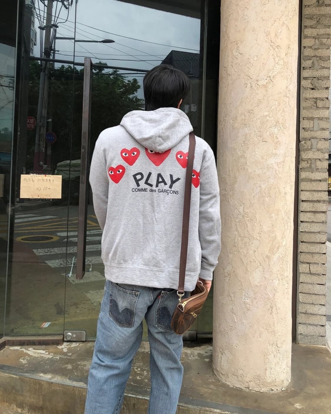 꼼데가르송 정품 백 하트로고 후드집업 라이트그레이 상품이미지2