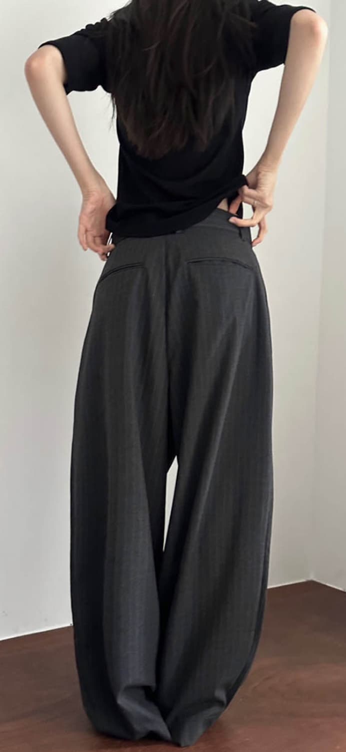 사토미라디오 차콜 스트라이프 와이드 슬랙스 M 상품이미지3