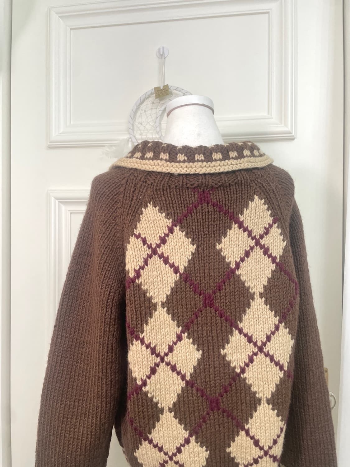 brown beige check wood button collar car 상품이미지4