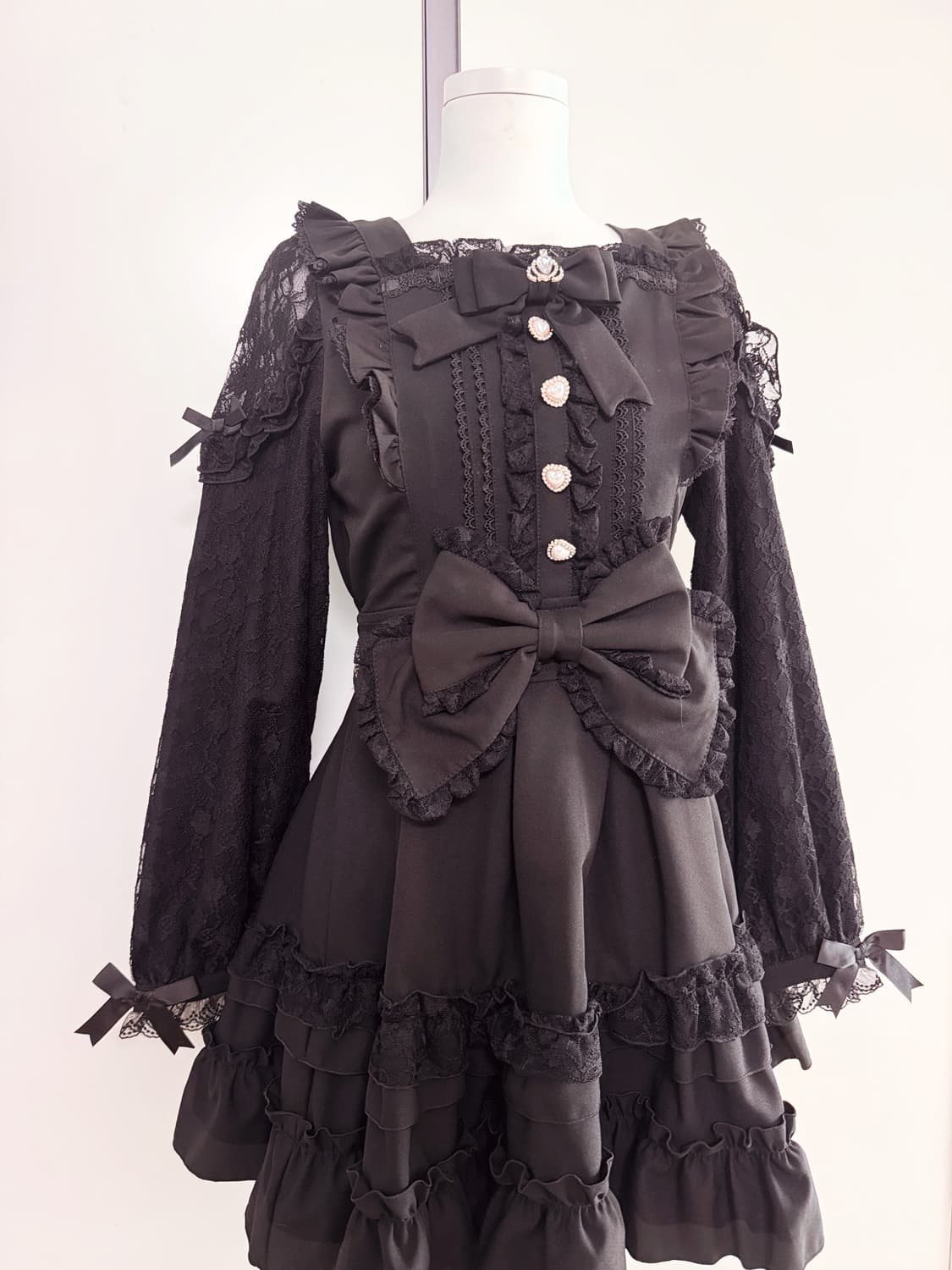 Lizlisa 리본 티아라 티어드 원피스 블랙  상품이미지2