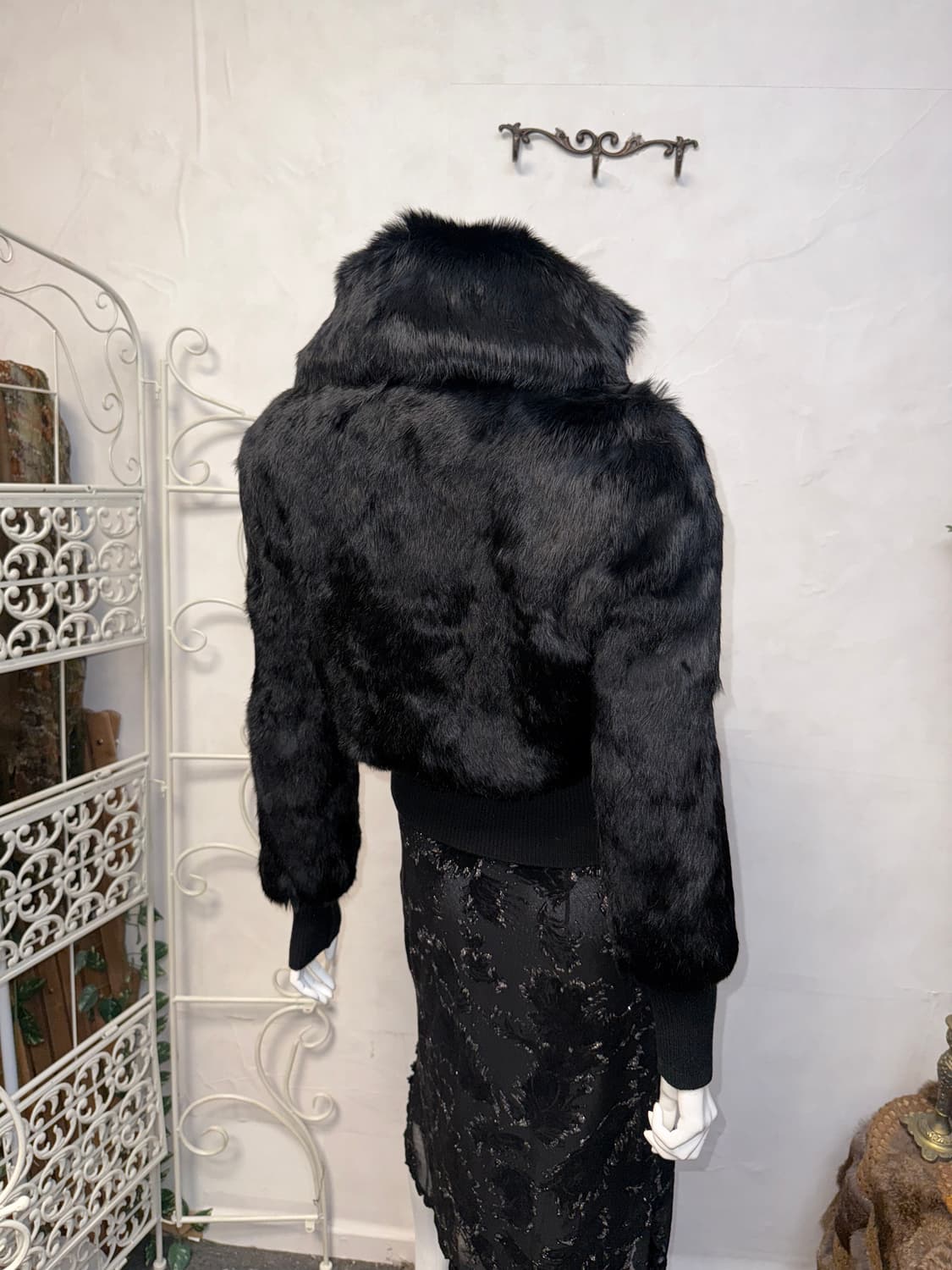 Black rabbit fur big collar zipup jacket 상품이미지6