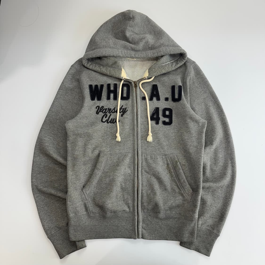 Who.A.U 후아유 네이비 로고 그레이 후드집업 상품이미지3