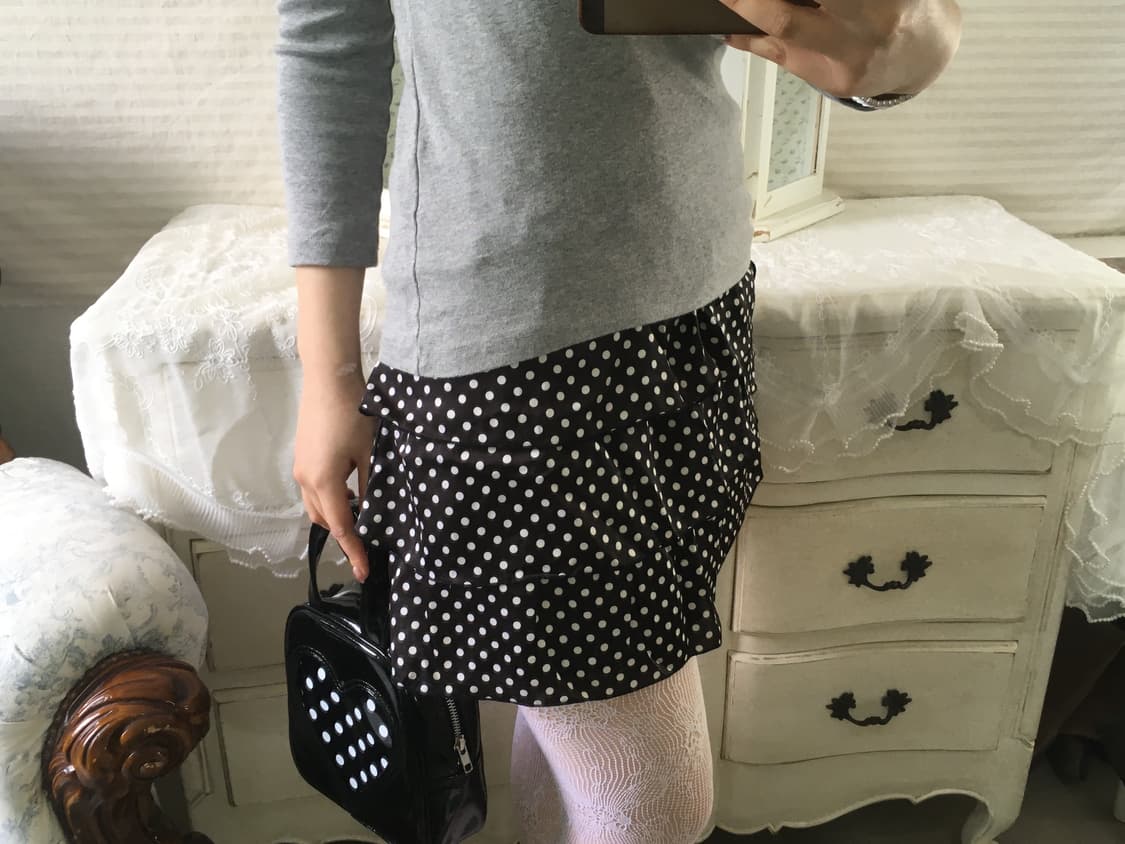 jpn vintage black dot frill tiered skirt 상품이미지9