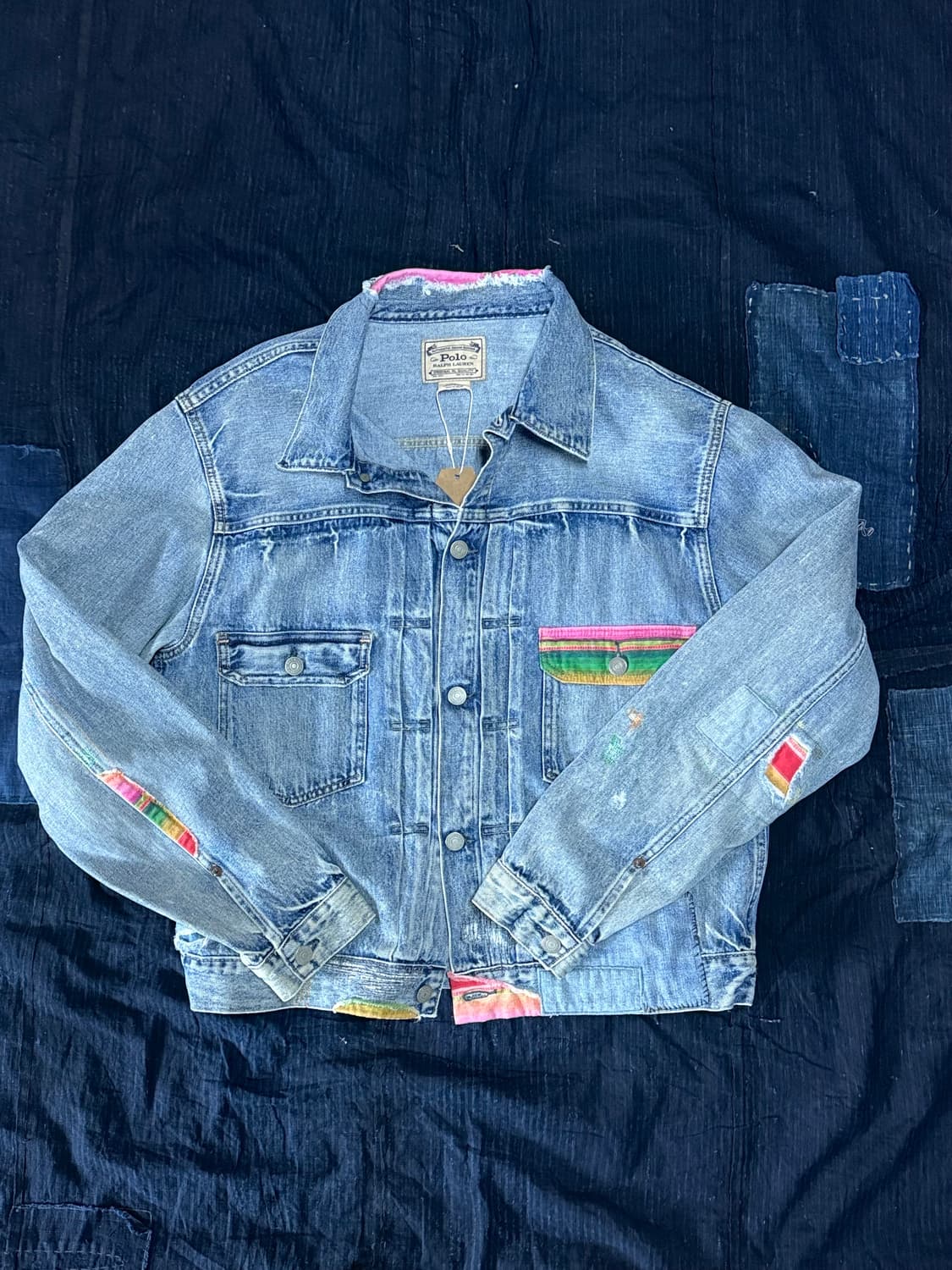 폴로 랄프로렌 렌턴 디스트레스드 리페어 패치워크 데님 트러커 자켓 L 상품이미지1