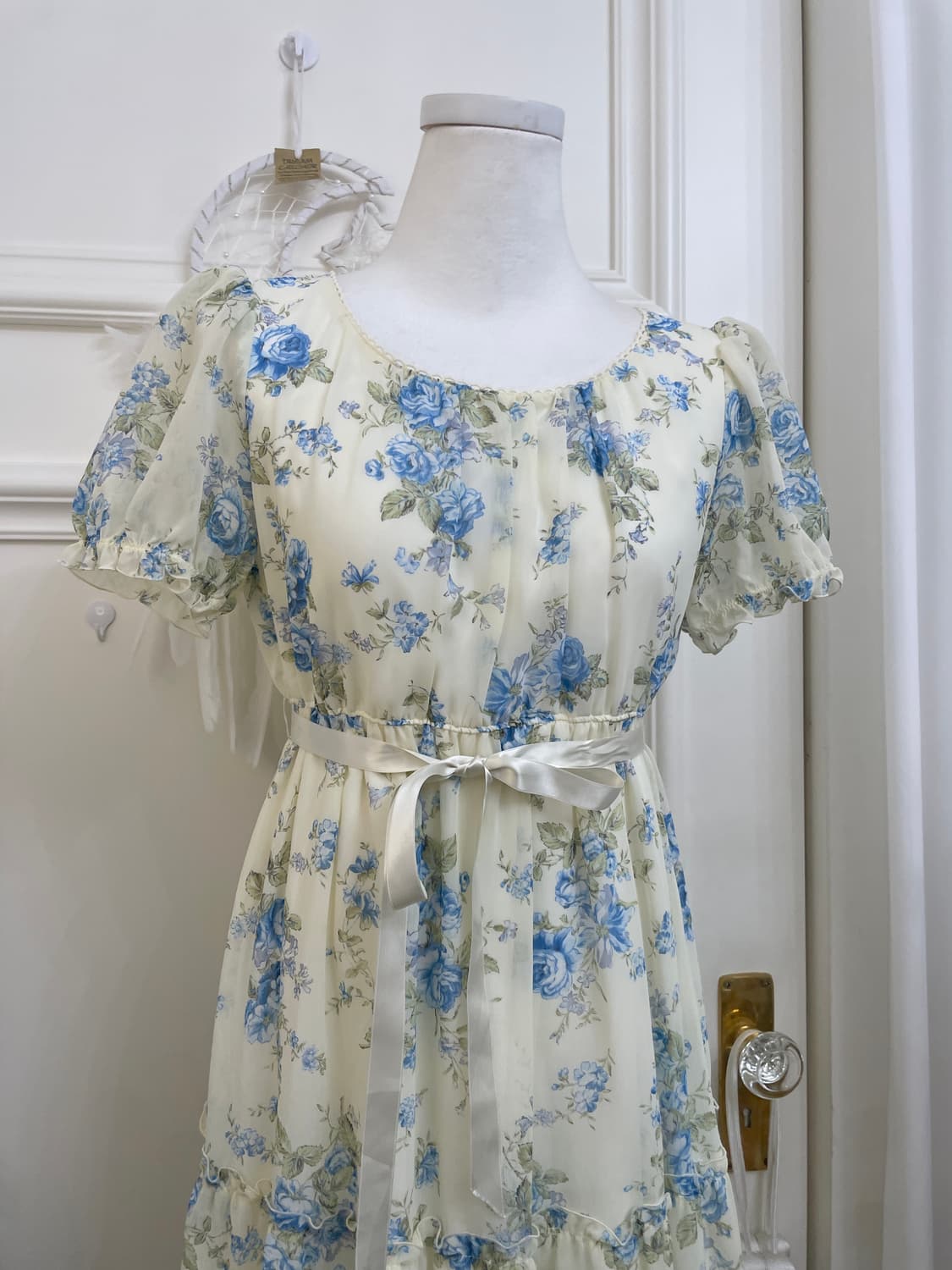 LEST ROSE blue flower bow point midi opc 상품이미지5