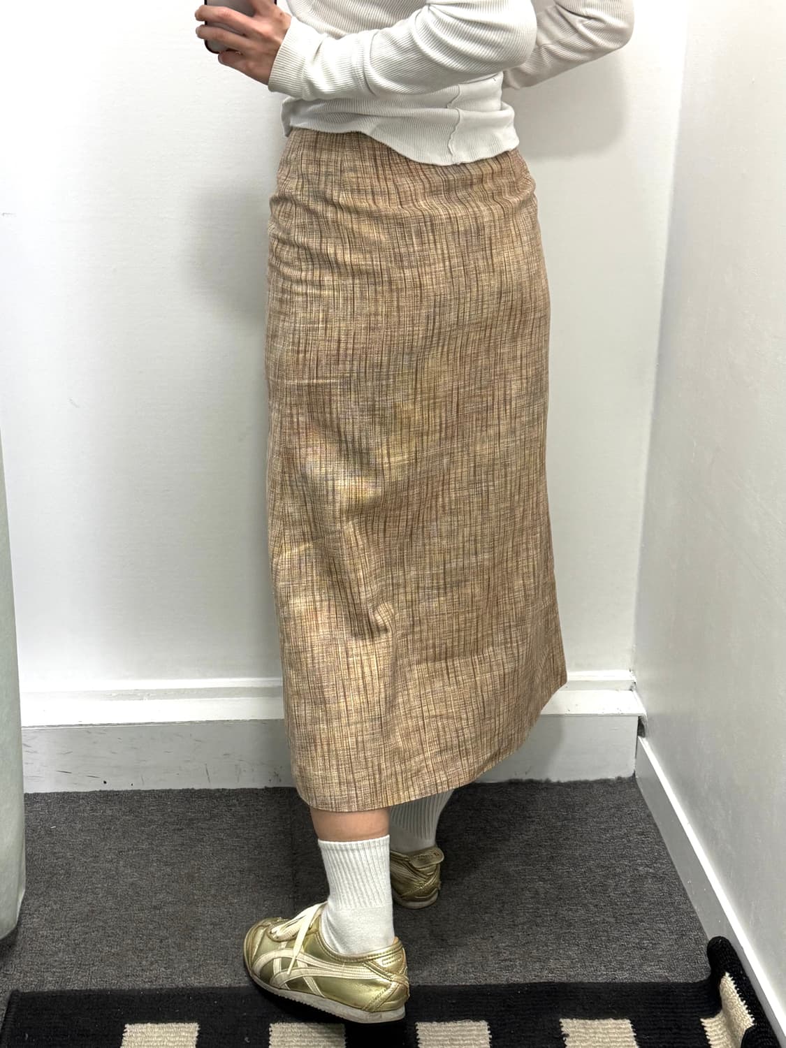 Katharine hamnet 베이지 트위드 롱스커트 상품이미지2