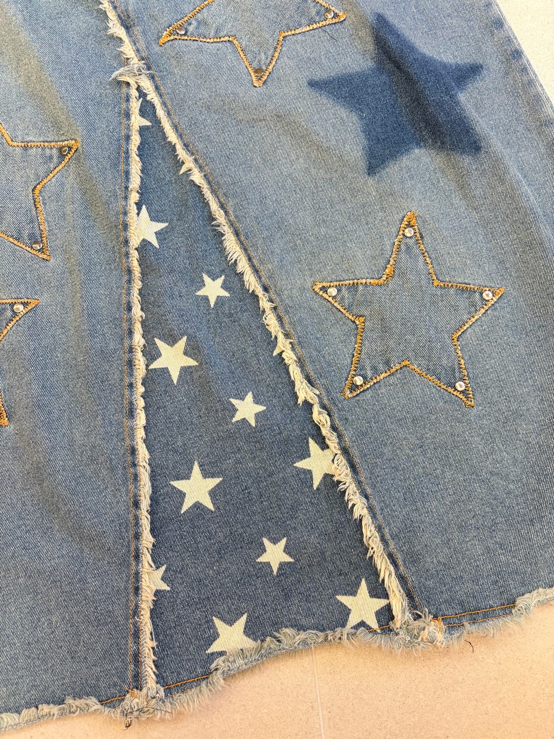 별 프린지 데님 롱스커트 상품이미지3