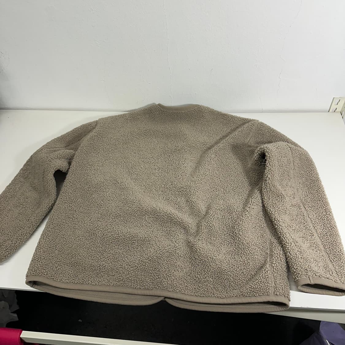 우먼XL 유니클로 카키그레이 논카라 뽀글이 후리스 자켓 상품이미지4