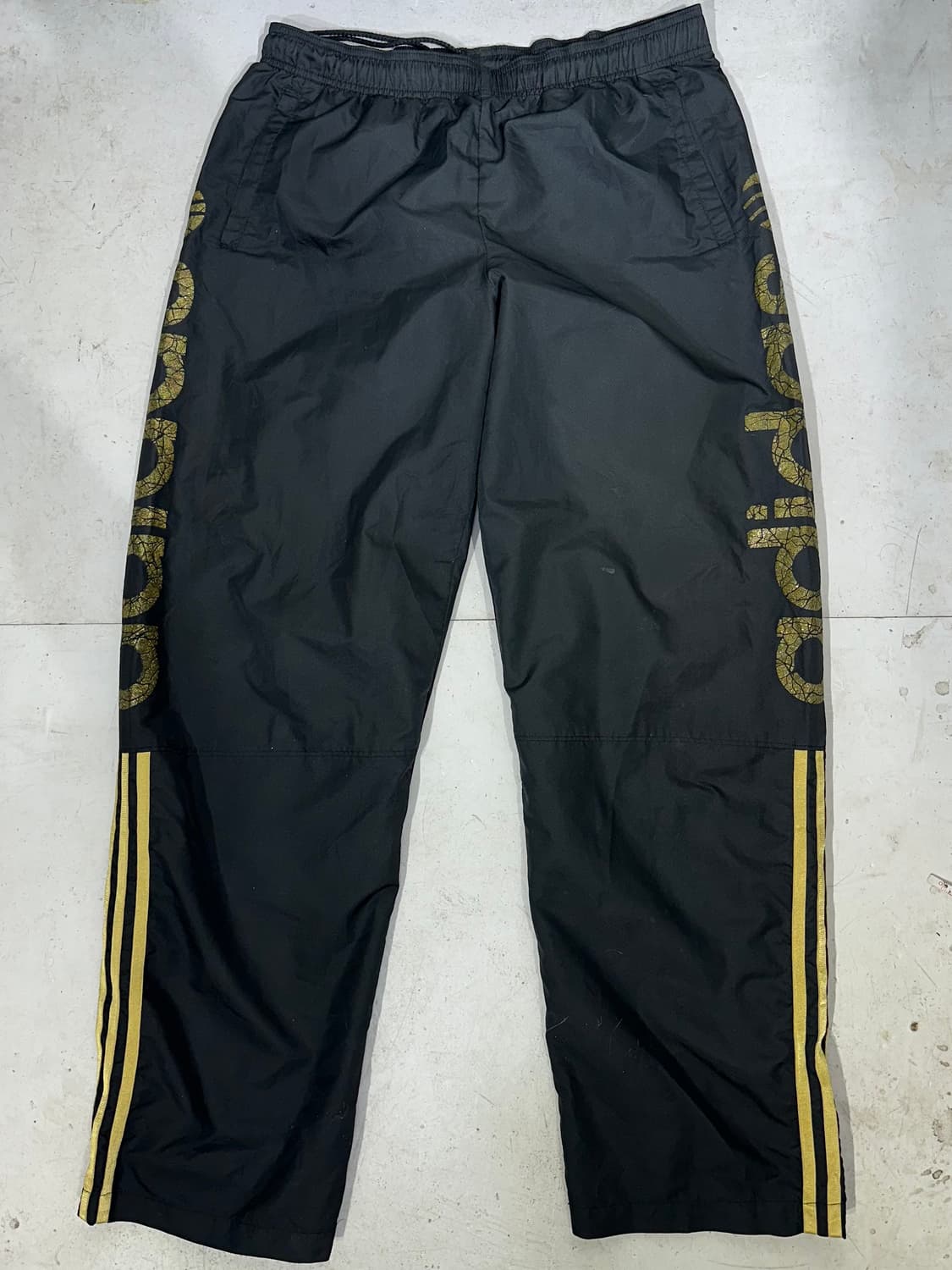 아디다스 블랙 골드 삼선 와이드 빅 로고 트랙 팬츠 추리닝 바지 L 상품이미지4