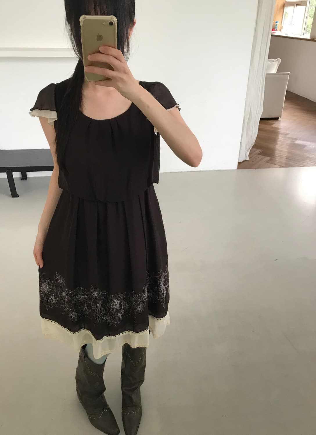 vintage brown pattern one-piece 상품이미지1
