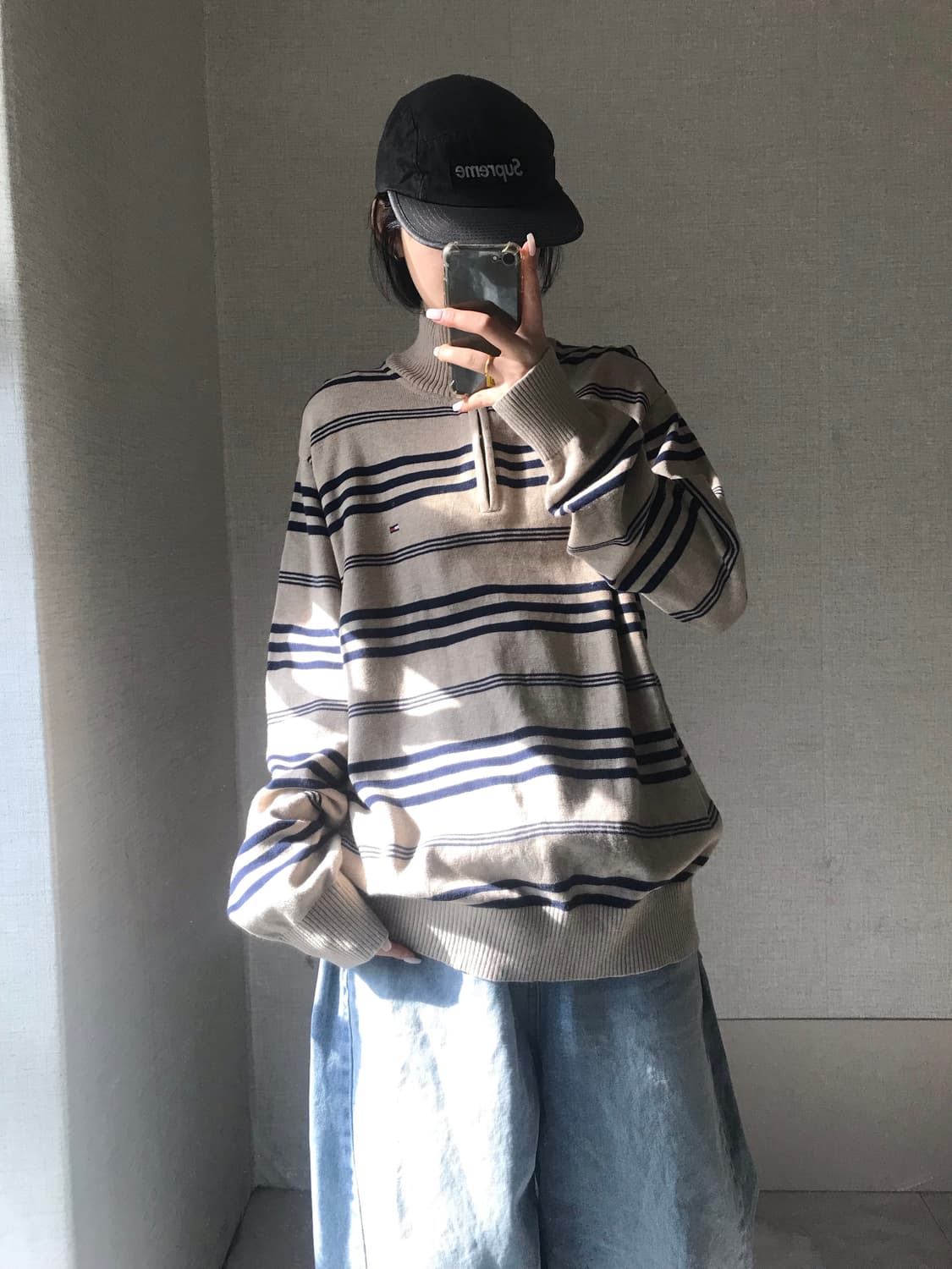 타미힐피거 베이지 니트 반집업 상품이미지1