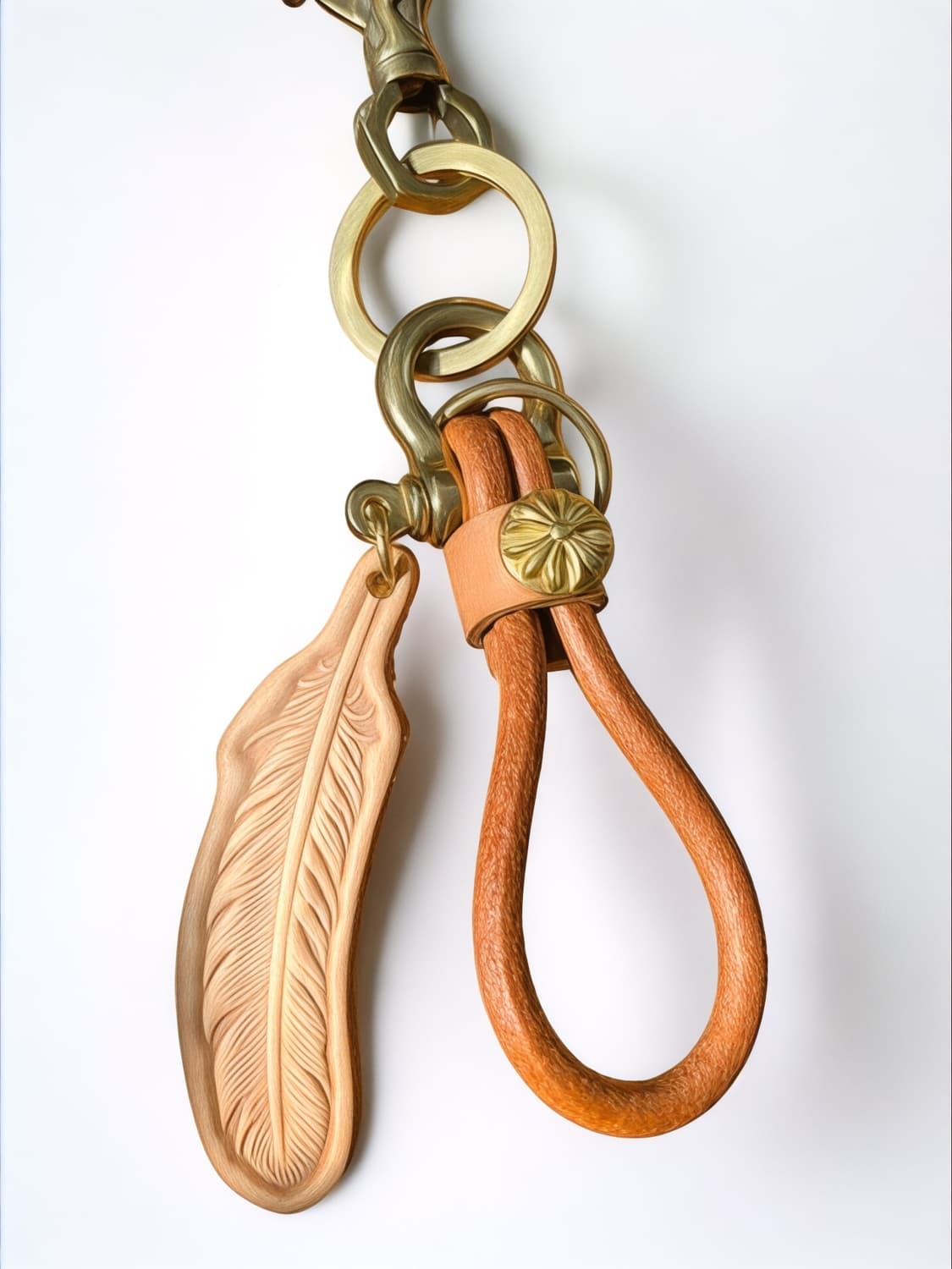 아메카지 레더 키링 세트 / 페더 참 / 브라스 하드웨어 상품이미지1