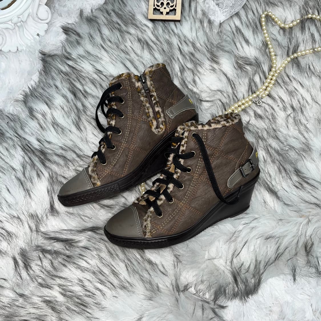 빈티지 갸루깔 웨지힐 스니커즈 상품이미지1