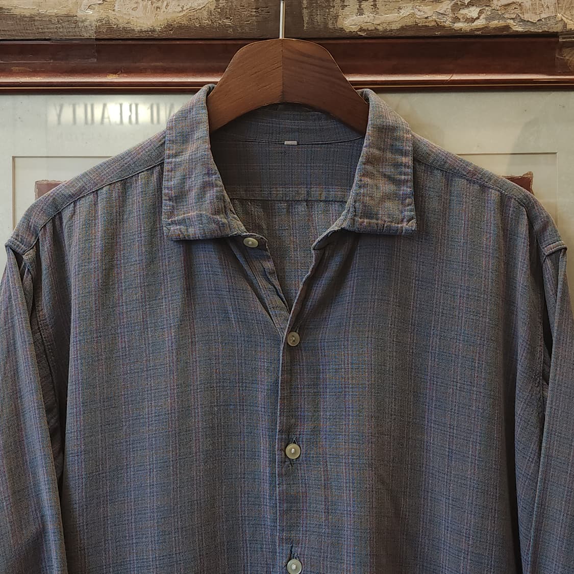 60s 프랑스 워크셔츠 가드너 빈티지 셔츠 라이트 퍼플 롱 튜닉 셔츠 L 상품이미지3