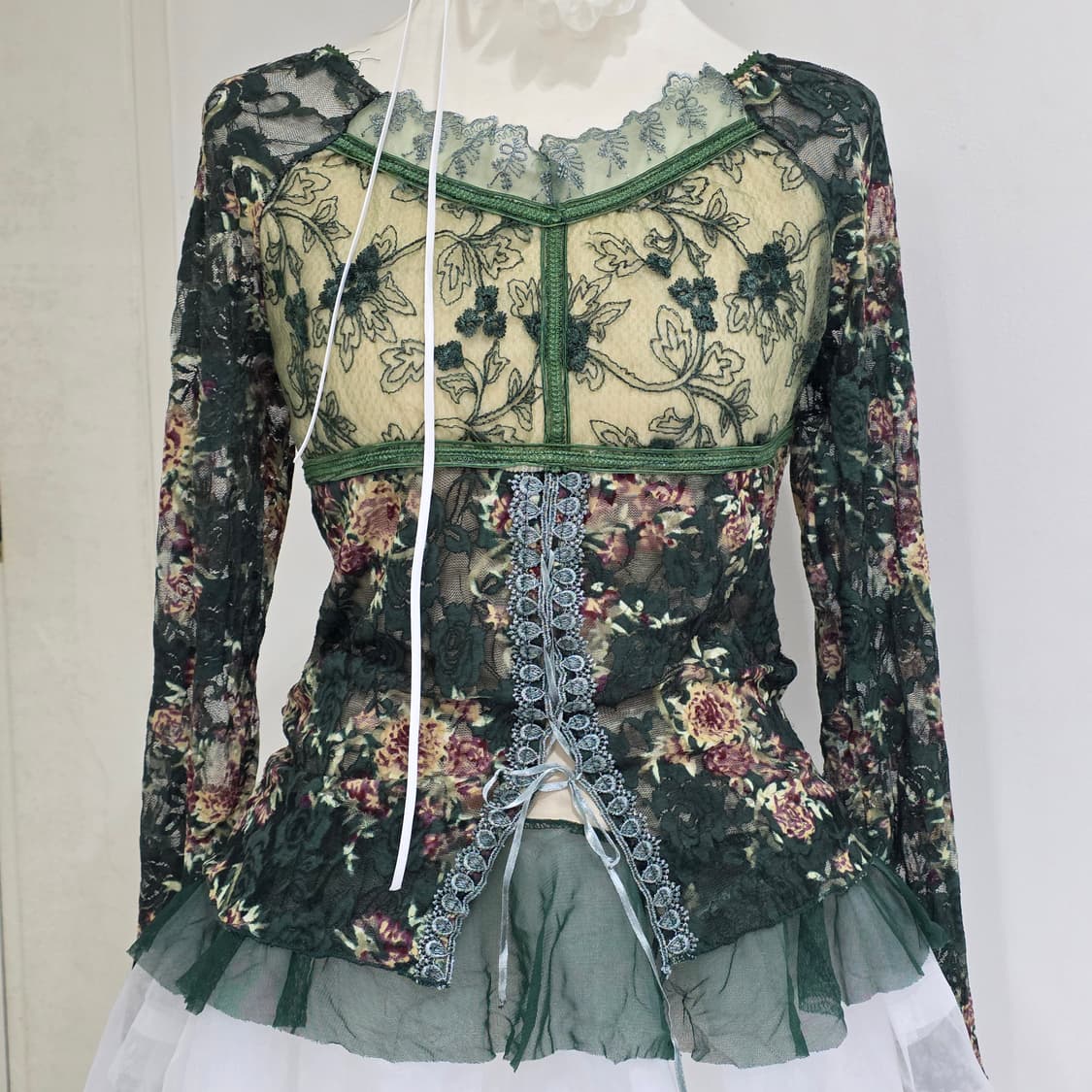 보헤미안 앤틱 로코코 모리걸 코르셋 레이스 블라우스 상품이미지1
