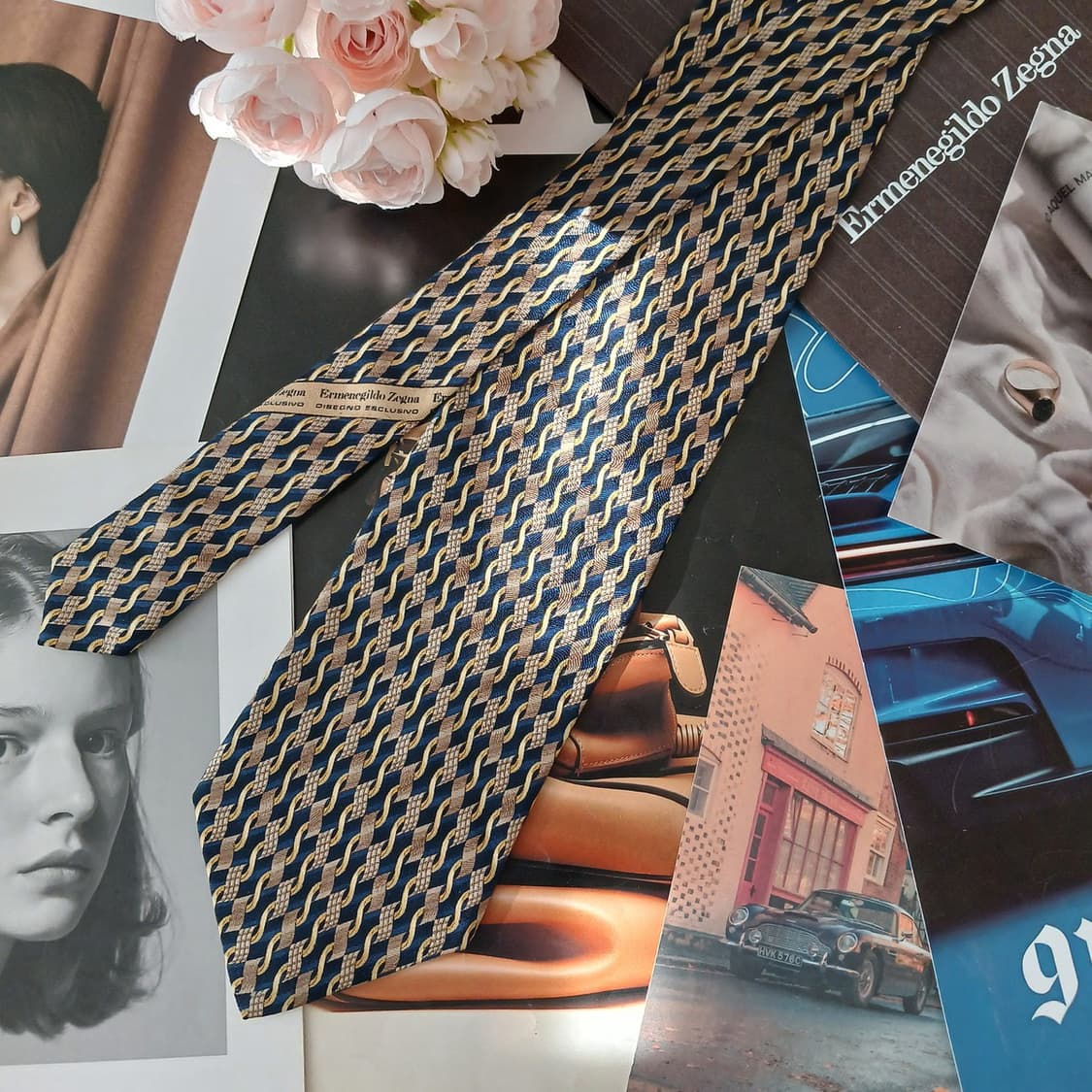 제냐 실크 네이비&골드 패턴 넥타이 9.7cm A+등급 A19174
 상품이미지3