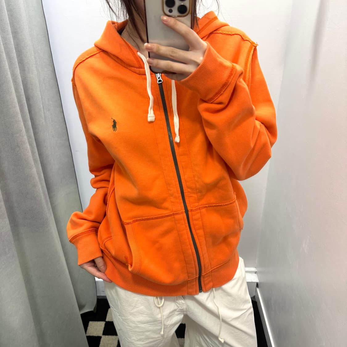 폴로 오렌지 기모 후드집업 상품이미지2