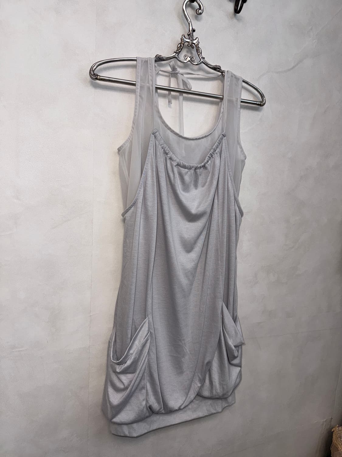 Gray chiffon layered balloon pocket ops 상품이미지2