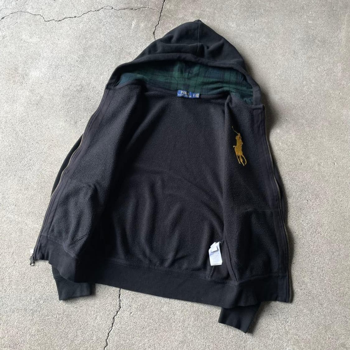 폴로 랄프 로렌 빅포니 골드 자수 체크 안감 투웨이 후드집업 블랙 상품이미지4