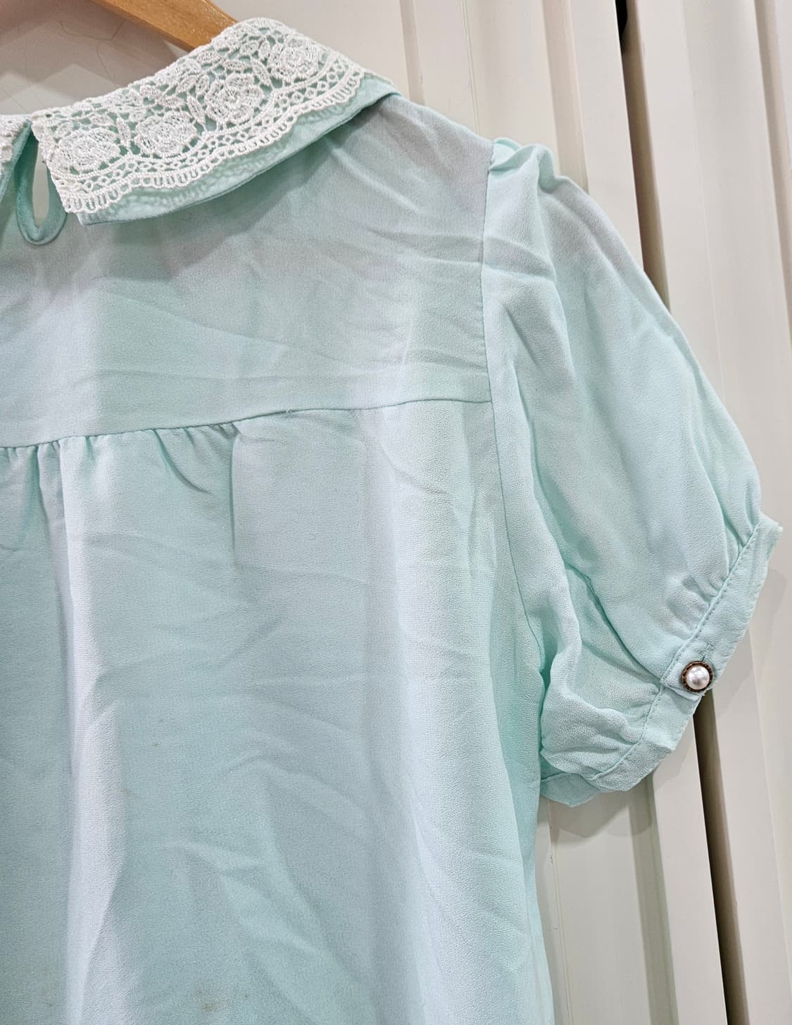 민트 레이스 반팔 블라우스 상품이미지5