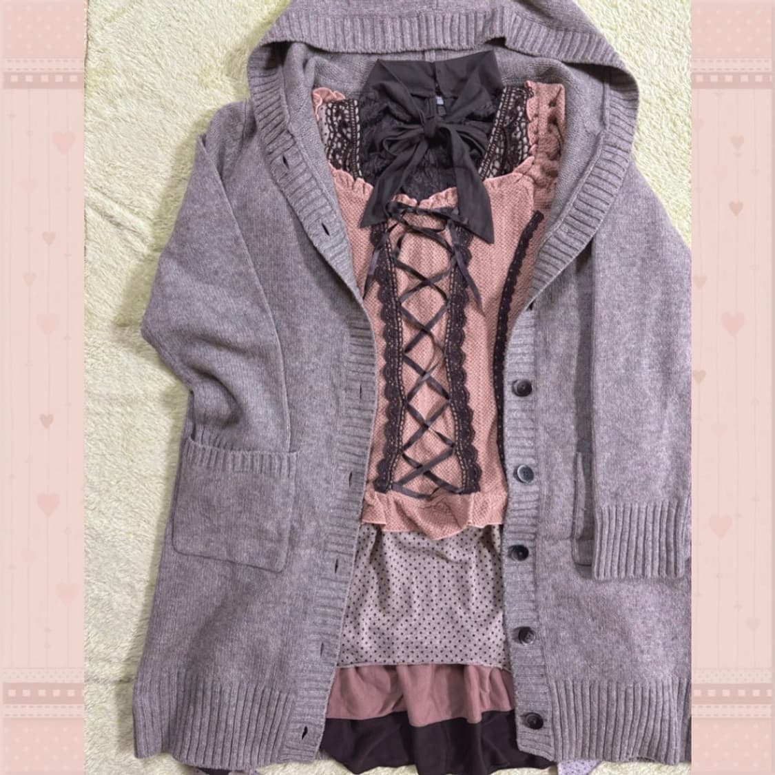 엑시즈팜 아일렛 상의 니트 + 도트 원피스 + 후드가디건 러블리세트 상품이미지4