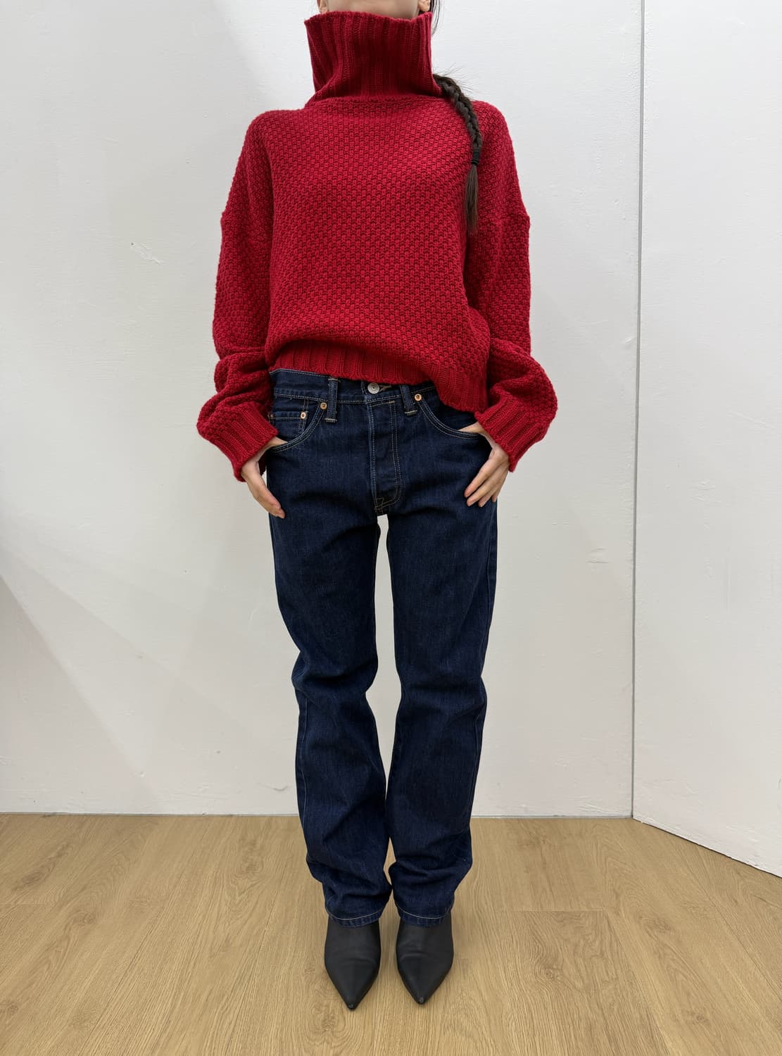 vtg red high neck knit 상품이미지3