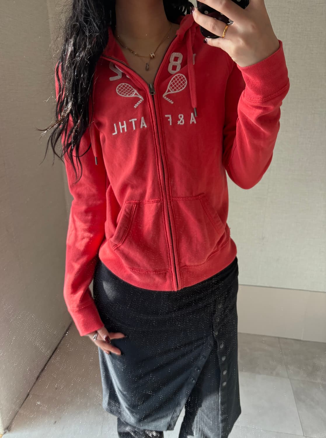 아베크롬비 오렌지핑크 슬림핏 후드집업 상품이미지5