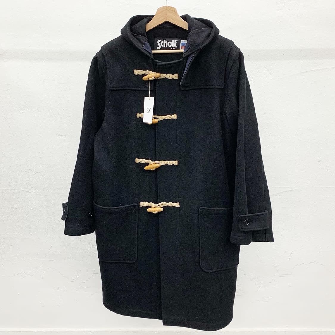 쇼트 블랙 후드 더플 코트 상품이미지1