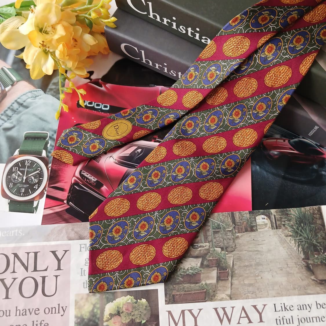 디올 실크 레드 빈티지 오너먼트 넥타이 9.8cm A등급 A19082
 상품이미지2