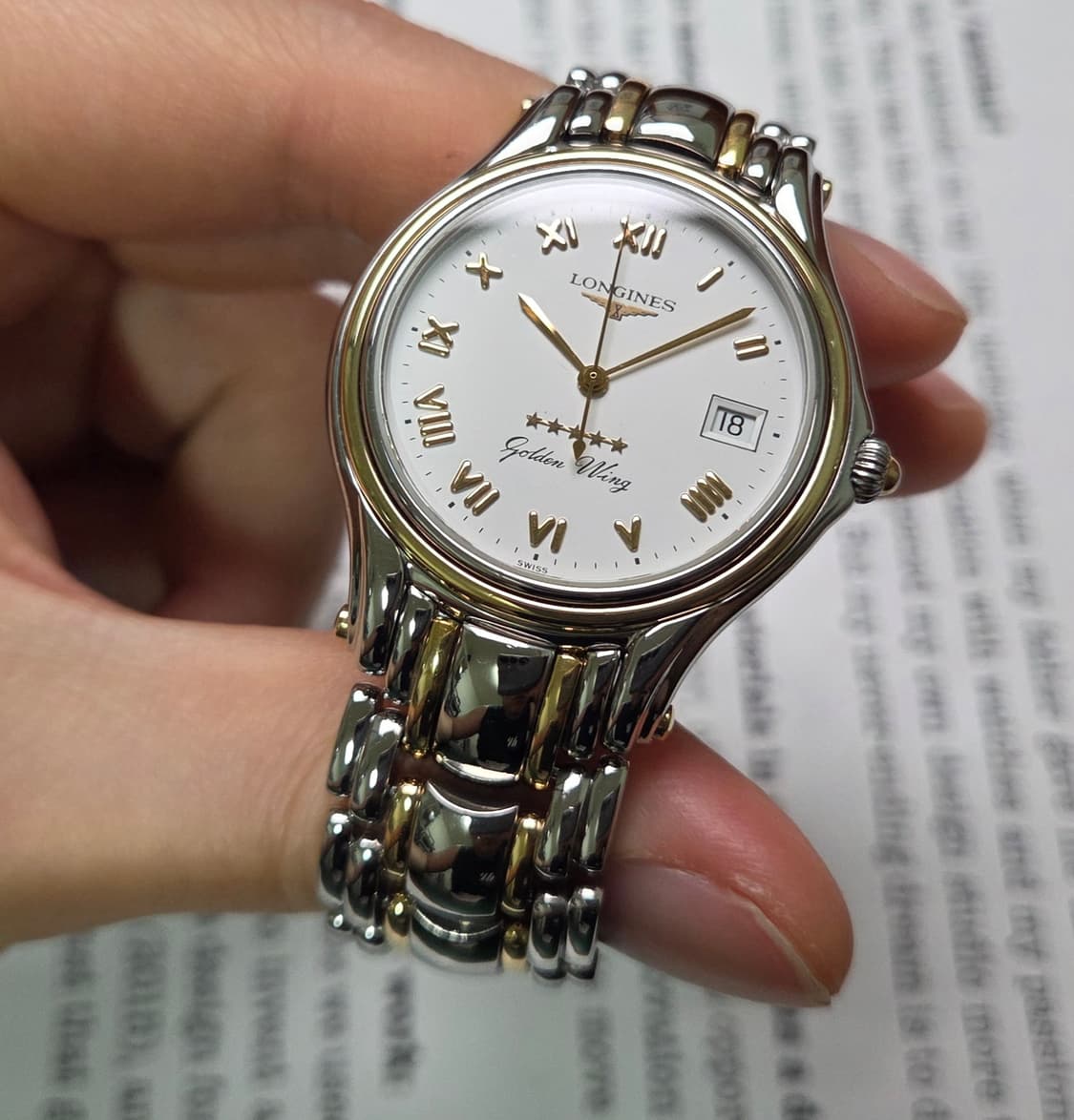 레어] 빈티지 론진 골든윙 파이브스타 화이트로만 골드콤비 브레이슬릿 ve 상품이미지4