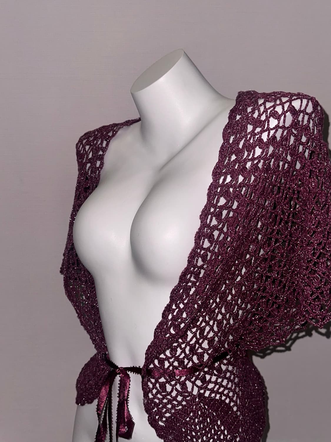 빈티지 크로쉐 글리터 버건디 가디건 상품이미지2