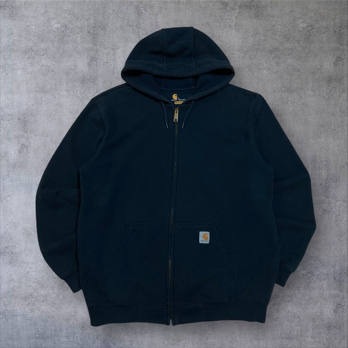 칼하트 박스 패치 로고 네이비 후드 집업 상품이미지1