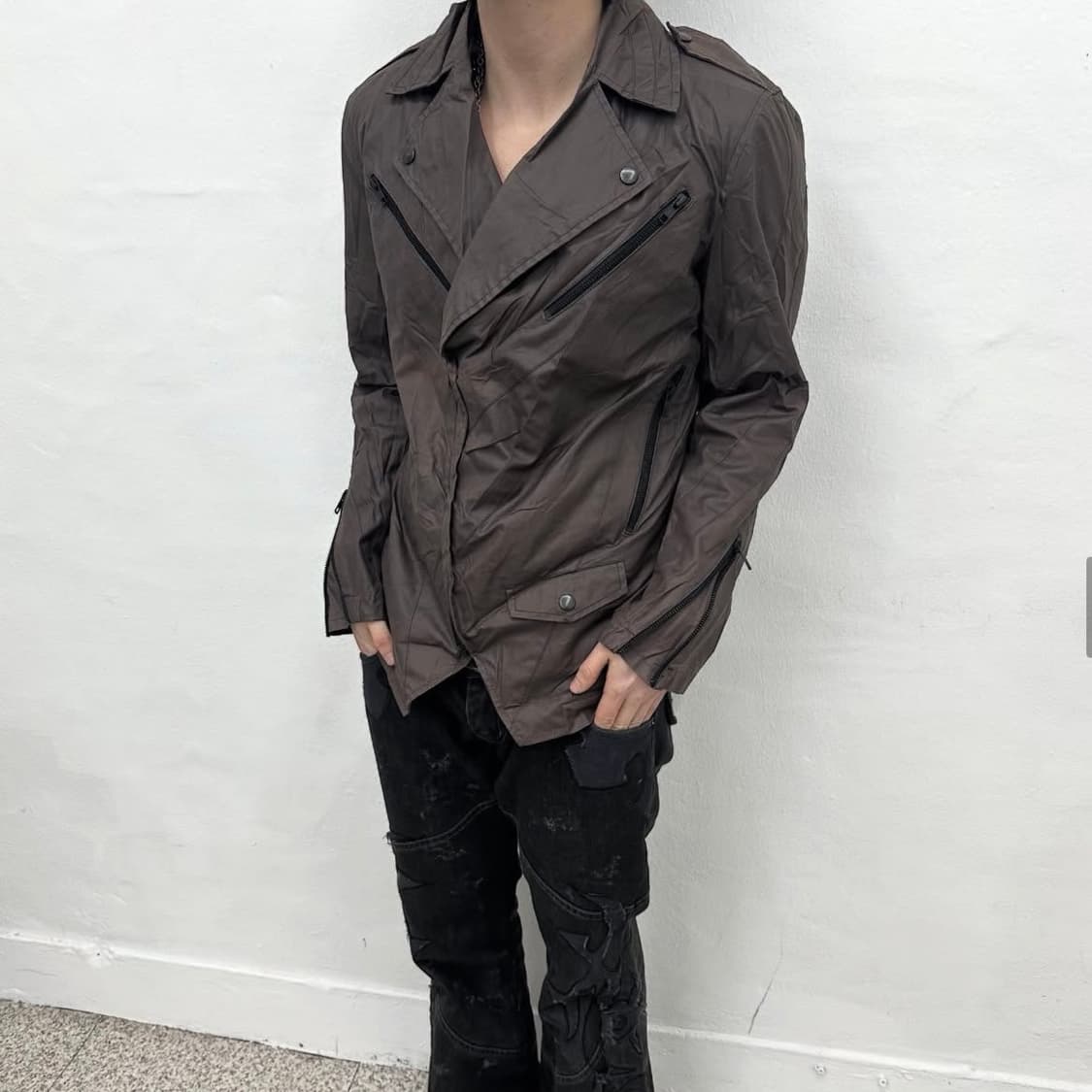 Deep brown rider zip jacket 상품이미지3