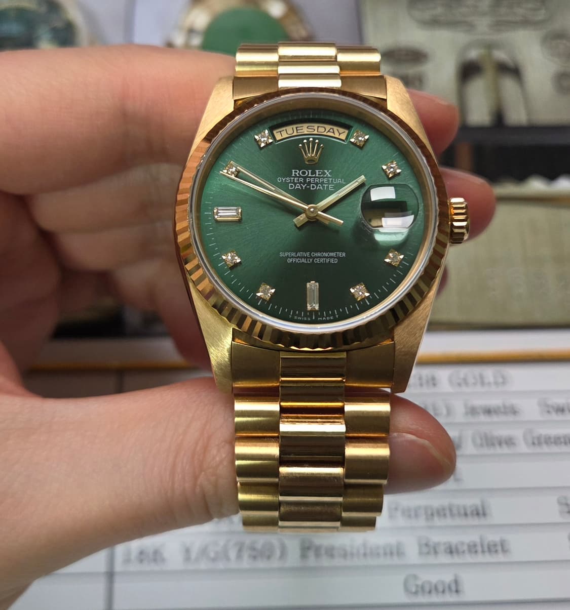 롤렉스 데이데이트 18238 헐크 18K올금통 바게트&다이아 (감정서 포 상품이미지2