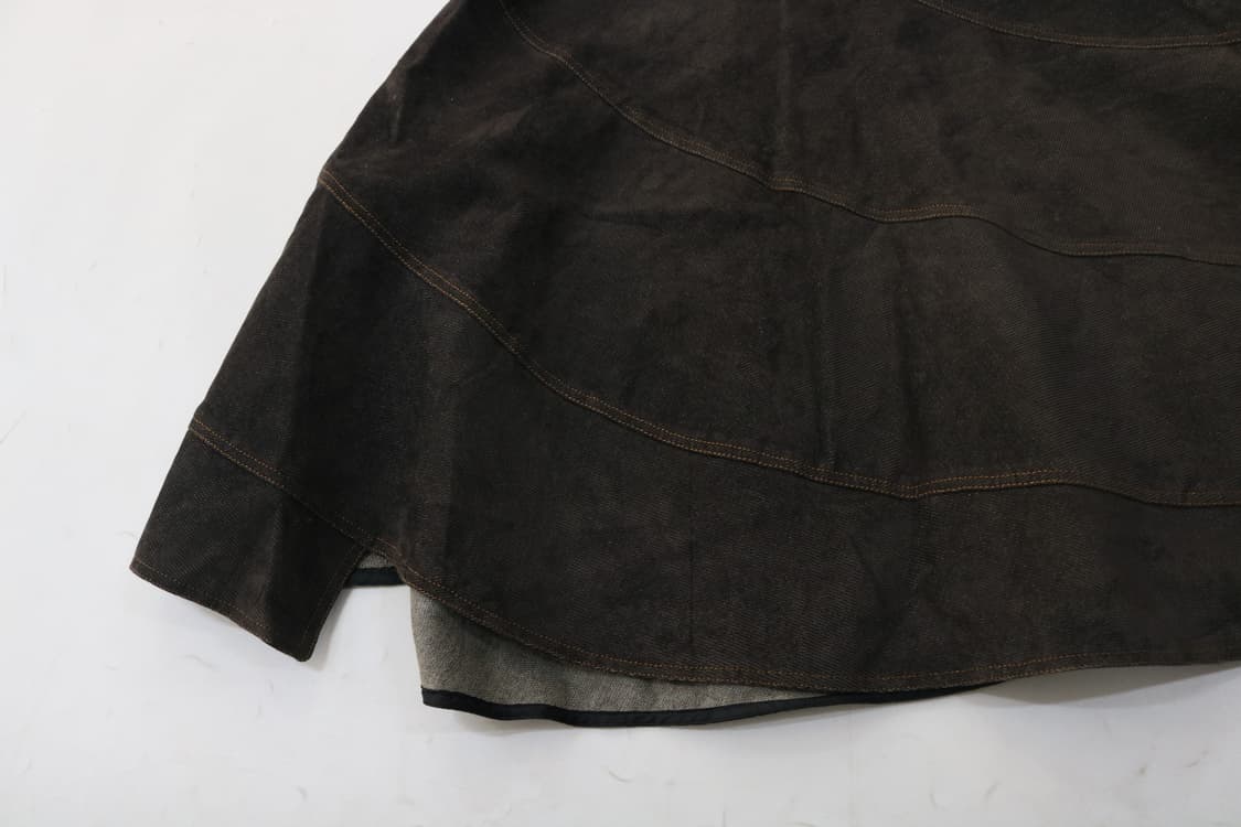 PRECIAR 빈티지 다크 브라운 티어드 패널 데님 롱 스커트 (38) 상품이미지9