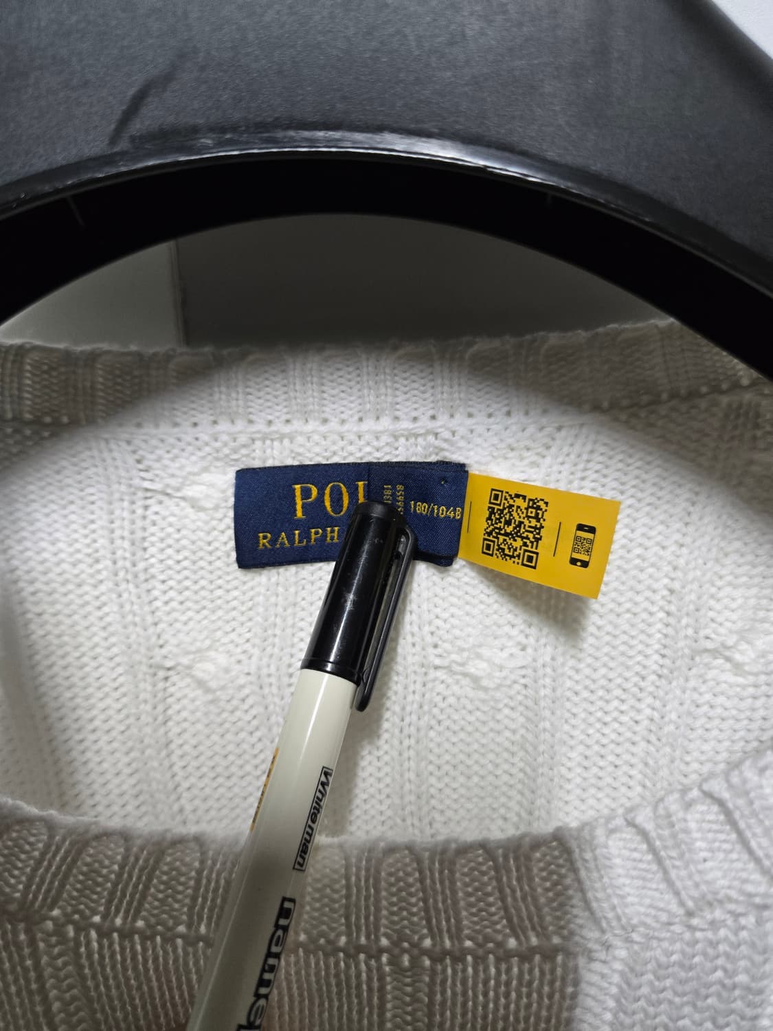 QR 폴로 케이블 니트 스웨터 XXL 화이트 꽈배기 105  110 상품이미지3