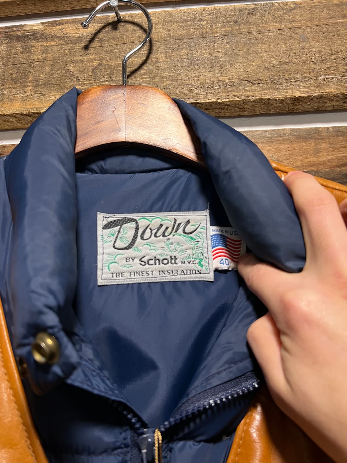 [M]90's 쇼트 USA Made 레더 베스트 분리형 네이비 다운 패딩 상품이미지3