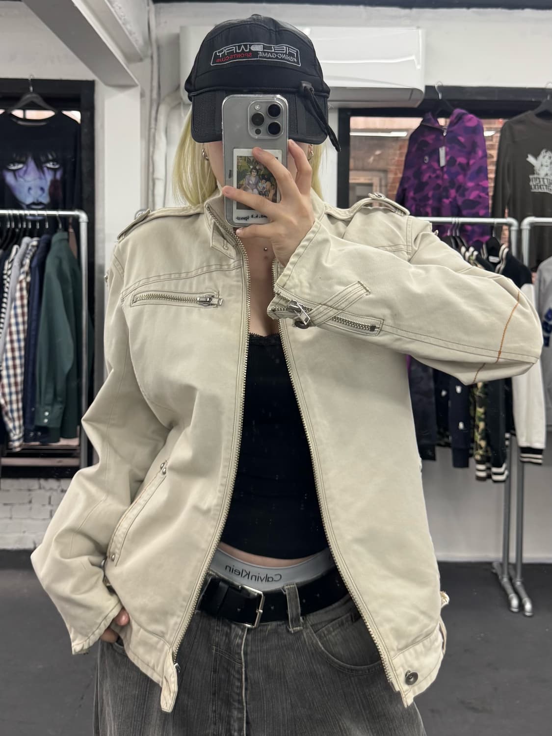 VTG 넥버튼 코튼 바이커 자켓 상품이미지3