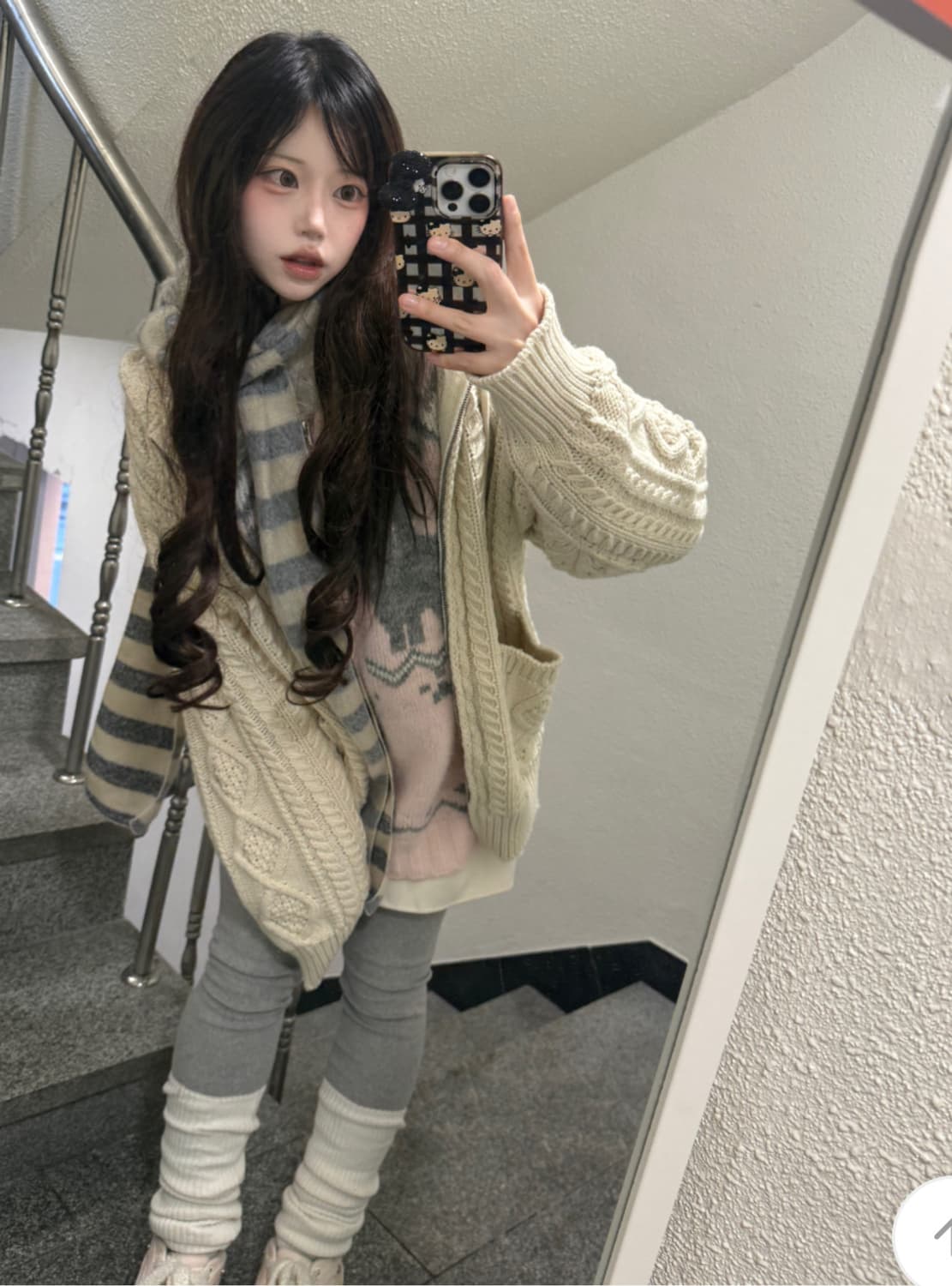 코디 set/ 히니츠키 코요리울니트후집+로맨틱캣츠퍼 후집+목도리 상품이미지1