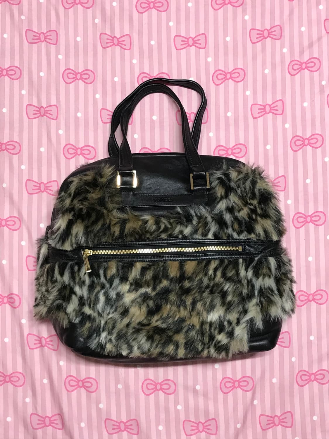 요지야마모토 가죽 퍼 갸루 토트백 레오파드 오네 갸루가방 상품이미지1