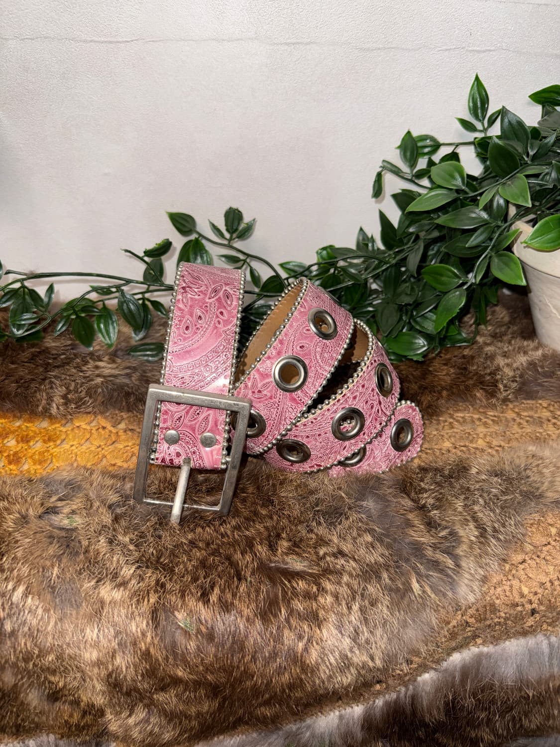 Pink ethnic paisley pattern punching 벨트 상품이미지2
