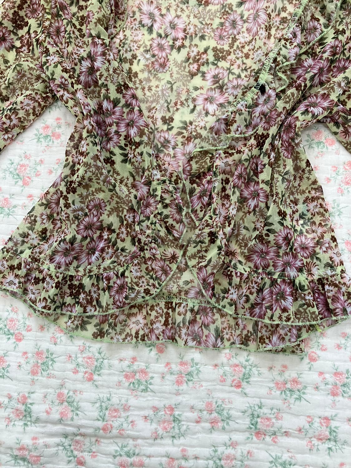 빈티지 플라워 패턴 프릴 볼레로 가디건 1091 모리걸 y2k 스트릿 갸 상품이미지6