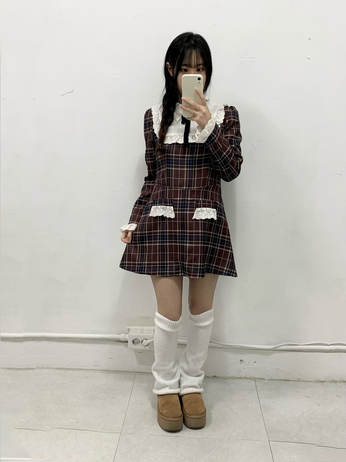 로걀 와인초코맛 체크 원피스 상품이미지2