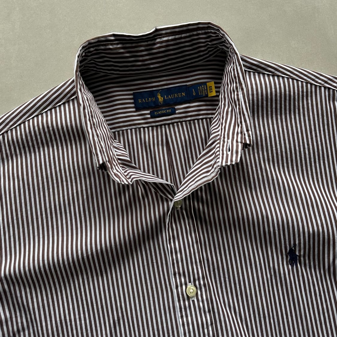 [L]폴로 랄프로렌 클래식핏 브라운 스트라이프 포플린 셔츠 상품이미지7